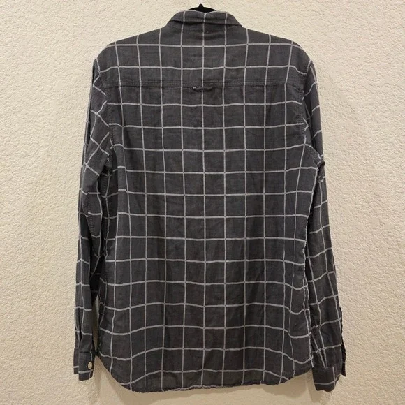 Folk Mens Windowpane Check Button Down Shirt Charcoal Grey Cotton Size 4 L - Picture 6 of 9